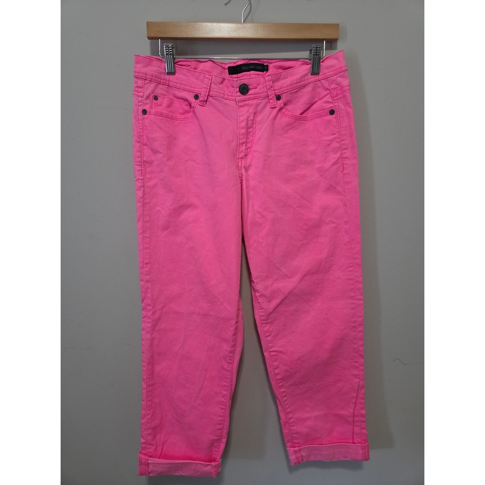 Calvin Klein Jeans Womens Neon Pink Cropped Stretch Denim Pants Size 10